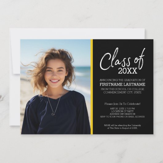 MCM Modern Pattern Yellow Black Afstuderen Foto Kaart (Voorkant)