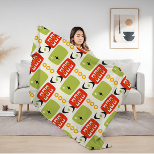 MCM-patroon voor atoomtijdperk in rood, groen, gee Sherpa Deken