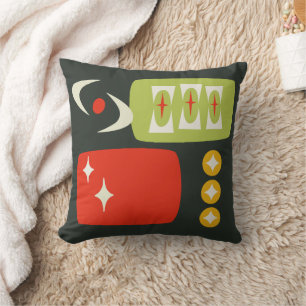 MCM-patroon voor atoomtijdperk in zwart, rood, gro Kussen