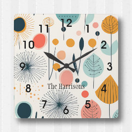 MCM Retro Botanische Wandklok Vierkante Klok