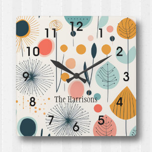 MCM Retro Botanische Wandklok Vierkante Klok
