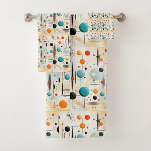 MCM Space Age Retro Patroon Blauw Rood Geel Bad Handdoek (Insitu)