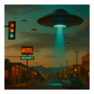 MCM Style Retro UFO Invasion Art Perfect Poster