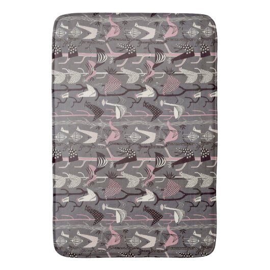 MCM Vogels Kippen Eenden Roze Zwart Grijs Wit Badmat (Voorkant Verticaal)