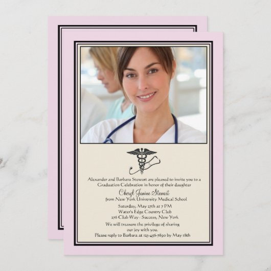 MD Afstuderen Roze fotouitnodiging Kaart (Voorkant / Achterkant)