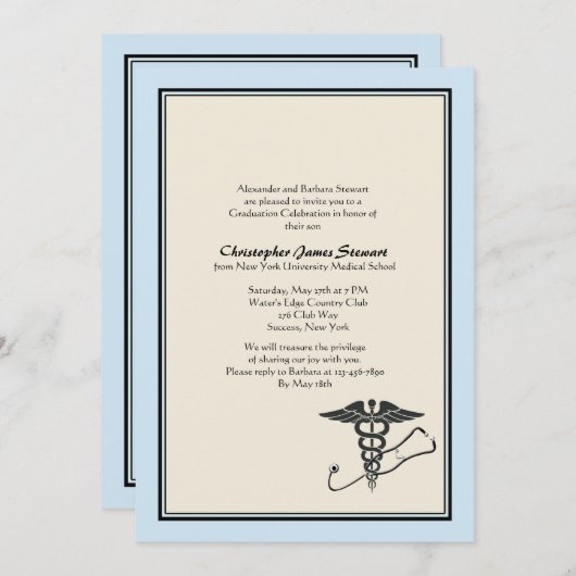 MD Afstuderen Uitnodiging blauw (Voorkant / Achterkant)