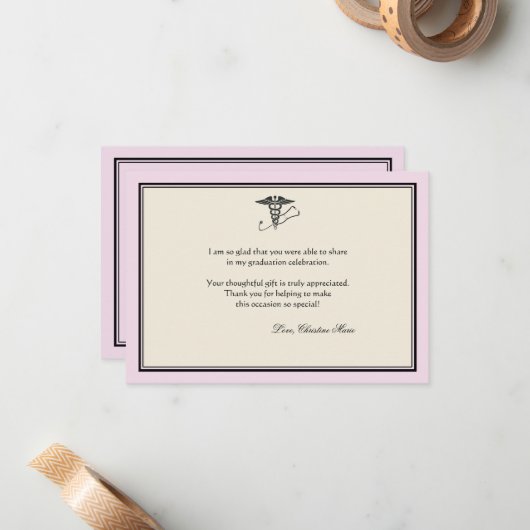 MD Graduation Merci rose Carte pour notes (Devant/Arrière en situation)