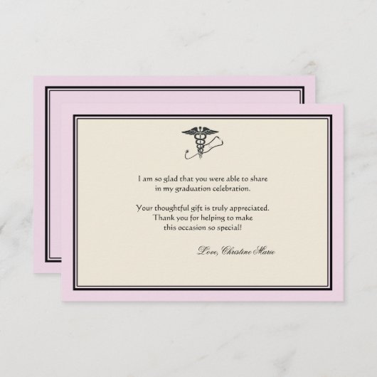 MD Graduation Merci rose Carte pour notes (Devant / Derrière)