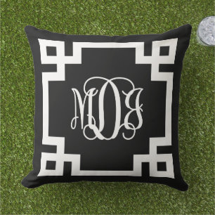 MDJ Black en White Greek Key Script Monogram Buitenkussen