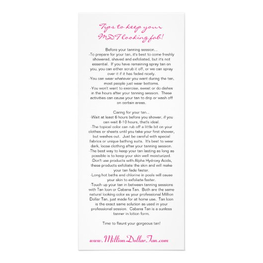 MDT Tan Sales and Instruction Card 2011 Reclamekaart (Achterkant)