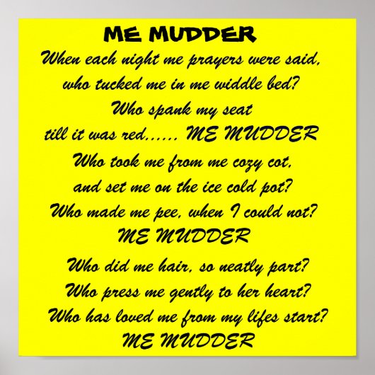 ME MUDDER gedicht poster (Voorkant)