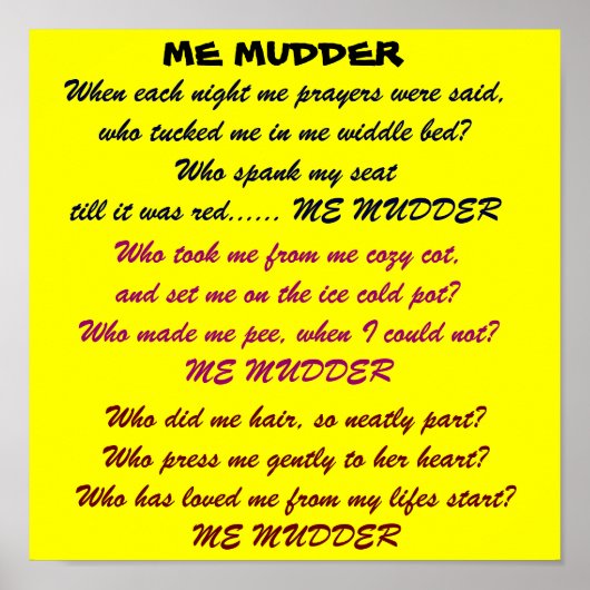 ME MUDDER gedicht poster (Voorkant)