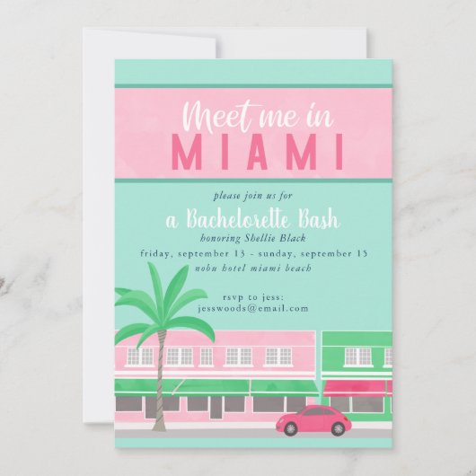 Me rencontrer à Miami Bachelorette Invitation (Devant)