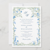 Meadow Blauw Franse Rozen Bruiloft QR-code Foto Kaart (Voorkant)