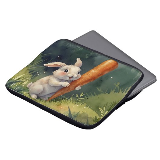 Meadow Bunny Dreams: Whimsical Electronics Bag Laptop Sleeve (Voorkant top)