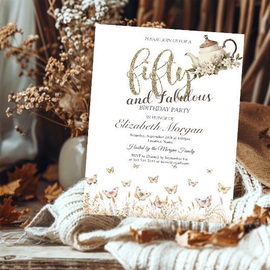 Meadow Butterflies Tea Cup 50e verjaardag Kaart