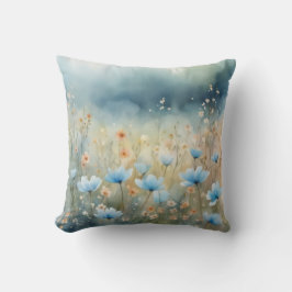 Meadow Dreams Soft Blue Wildflower Waterverf Kussen