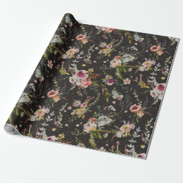 Meadow Floral - Black Gift Wrap Cadeaupapier