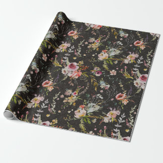 Meadow Floral - Black Gift Wrap Cadeaupapier