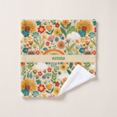 Meadow Florals Rainbow Aangepast patroon Bad Handdoek (Wasdoekje)