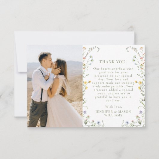 Meadow Flower Kleurrijke Wildflower Wedding foto Bedankkaart (Voorkant)