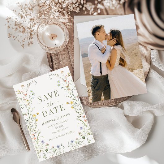 Meadow Flower Wildflower Boho Bewaar de datum foto Kaart