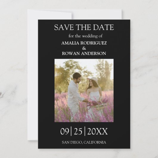 Meadow Flowers Black and White Foto Bewaar de datu Save The Date (Voorkant)