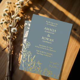 Meadow Flowers Blauw Grijs Wedding Folie Uitnodiging