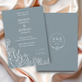 Meadow Flowers Blauw Grijs Wedding Kaart