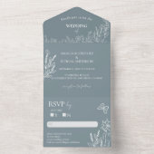 Meadow Flowers Blauw Grijs Wedding RSVP All In One Uitnodiging (Binnen)