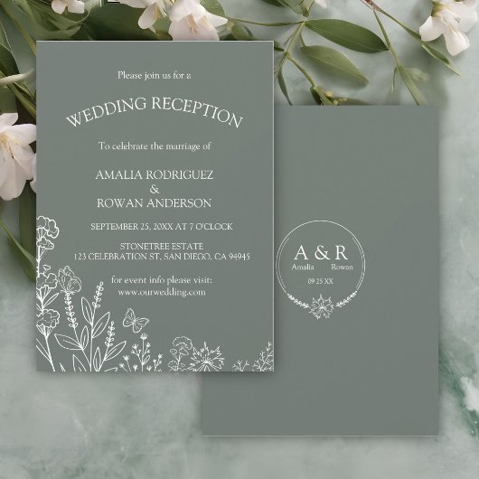 Meadow Flowers Sirocco Green bruiloft receptie Kaart