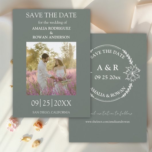 Meadow Flowers Sirocco Green Foto Sla de datum op Save The Date