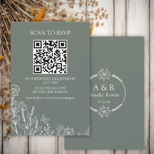 Meadow Flowers Sirocco Green Scan QR RSVP kaart