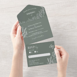 Meadow Flowers Sirocco Green Wedding RSVP All In One Uitnodiging