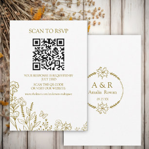Meadow Flowers White and Gold Scan QR RSVP kaart
