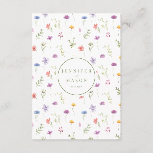 Meadow kleurrijke wildflower boho bruiloft menu ka (Achterkant)