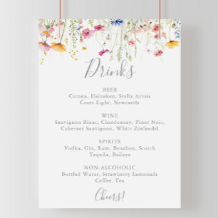 Meadow Kleurrijke Wildflower Wedding Drinken Menu Poster