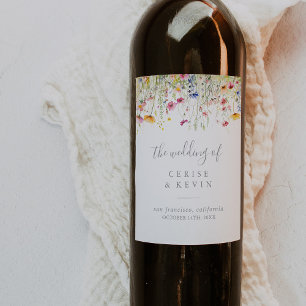 Meadow Kleurrijke Wildflower Wedding Wijnlabels Wijn Etiket