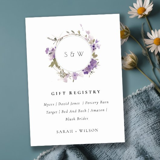 Meadow Lila Bloemenkrans Wedding Gift Registry Informatiekaartje