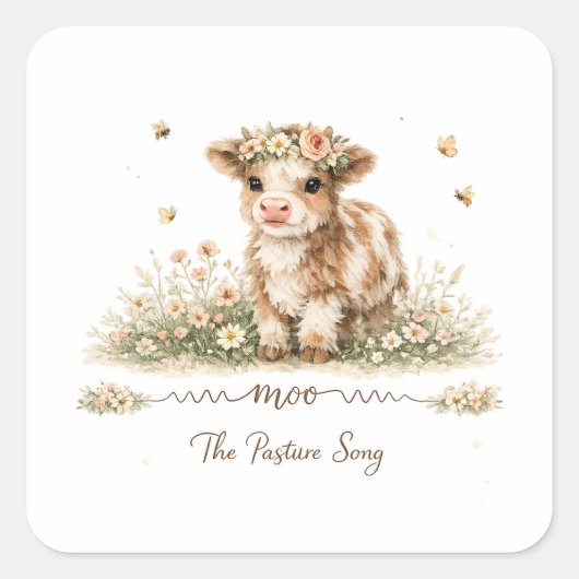Meadow Melody cow paper plates Vierkante Sticker (Voorkant)