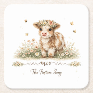 Meadow Melody koe papieren borden Vierkante Kartonnen Onderzetter