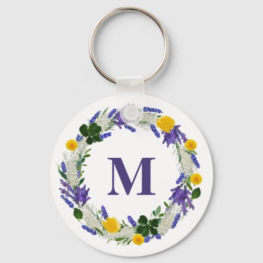 Meadow Monogram - Aangepaste Lavendel Sleutelhanger (Voorkant)