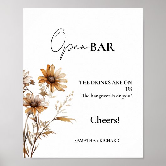 Meadow Open Bar Bruiloft Drinken Bar Teken Poster (Voorkant)