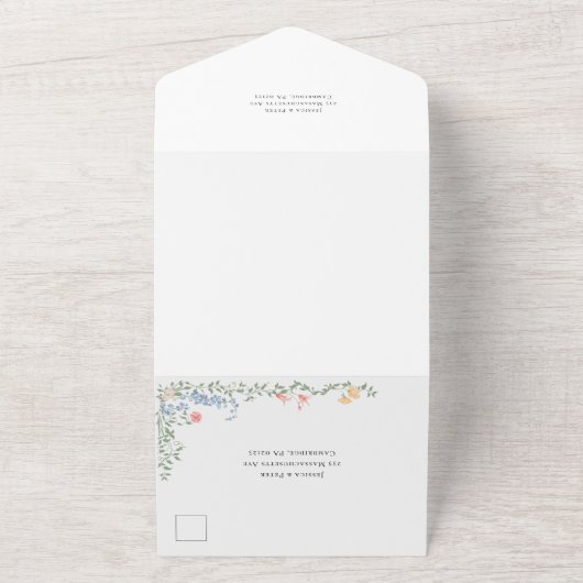 Meadow Pastel Franse Rozen Bloemenbruiloft All In One Uitnodiging (Buitenkant)