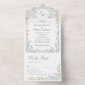 Meadow Pastel Franse Rozen Bloemenbruiloft All In One Uitnodiging (Binnen)