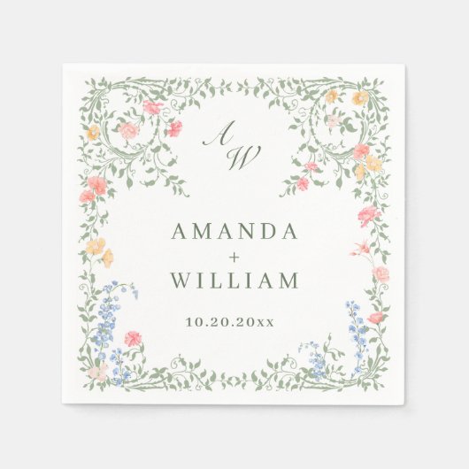 Meadow Pastel Franse Rozen Bloemenbruiloft Servet (Voorkant)