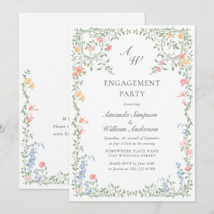 Meadow Pastel Franse Rozen Floral ENGAGEMENT PARTY Kaart
