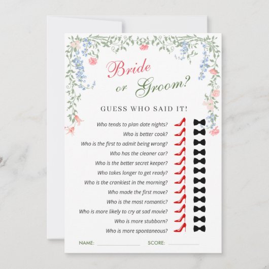 Meadow Pastel Franse Rozen Vrijgezellenfeest Game Kaart (Voorkant)