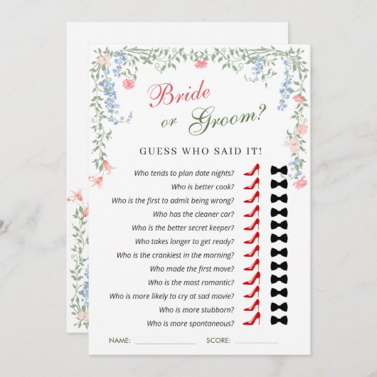 Meadow Pastel Franse Rozen Vrijgezellenfeest Game Kaart (Voorkant / Achterkant)