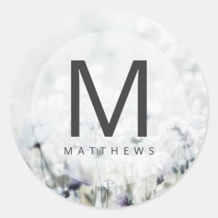 Meadow Song vervagen Wildflower Monogram Bruiloft Ronde Sticker